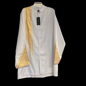 LUCMATTON Traditional‎ Unisex African Traditional White & Gold XXL Dashiki Shirt
